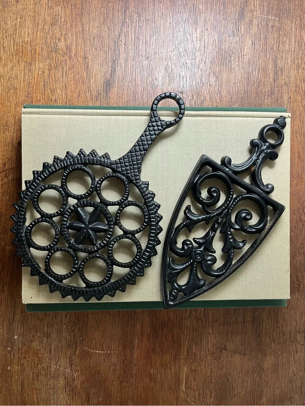 Set of 2 vintage cast iron trivets